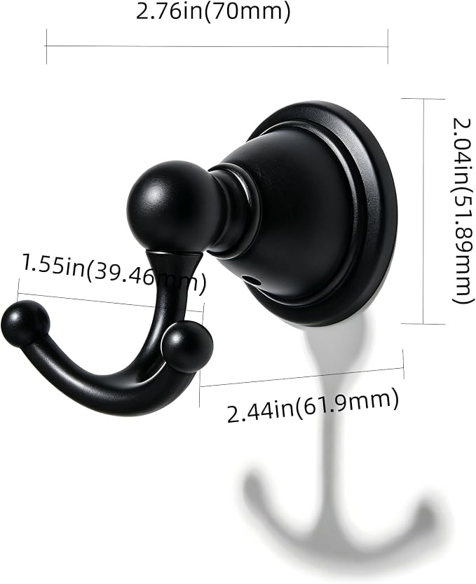 khtumeware 4 Pack Black Robe Hooks Wall-Mounted Heavy-Duty Towel Hooks, Zinc Alloy Bathroom Coat Hooks and Suitable for Hanging Towels, Bathrobes, Clothes, Hats and Bags. - Image 2