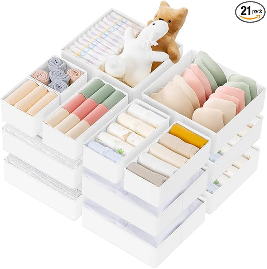 Criusia Drawer Organizer Clothes, 21 Pack Dresser Organizer for Baby Clothes, Underwear, Sock- Foldable Closet Organization and Storage Dividers Bins for Nursery, Bedroom (White) by Criusia