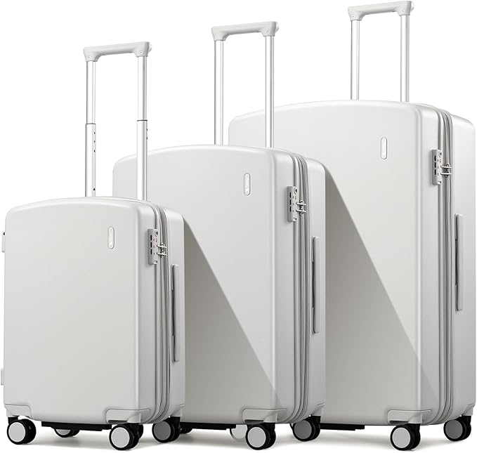 Hanke Expandable Hard Shell Luggage Sets 3 Pieces, 20/24 / 28 Inch Luggage Sets with Spinner Wheels, Durable PC Hardside Rolling Suitcase with TSA Lock for Travel (20/24/28 Inch, Smoke White) by Hanke