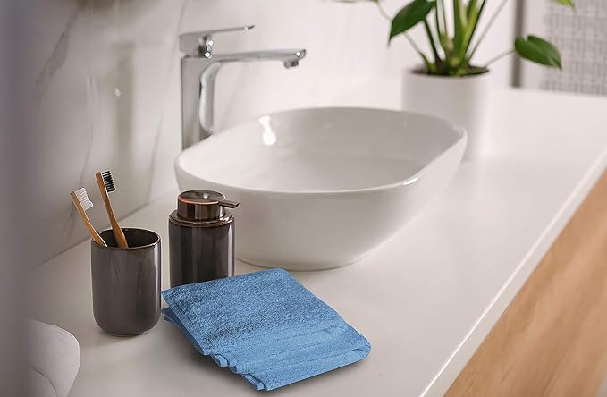 100% Cotton Washcloths 24 Pack (12x12 Inches) Soft, Highly Absorbent Washcloth, Face Towels, Wash Cloths for Face, Ring Spun, Bulk Pack (Sky Blue) - Image 5