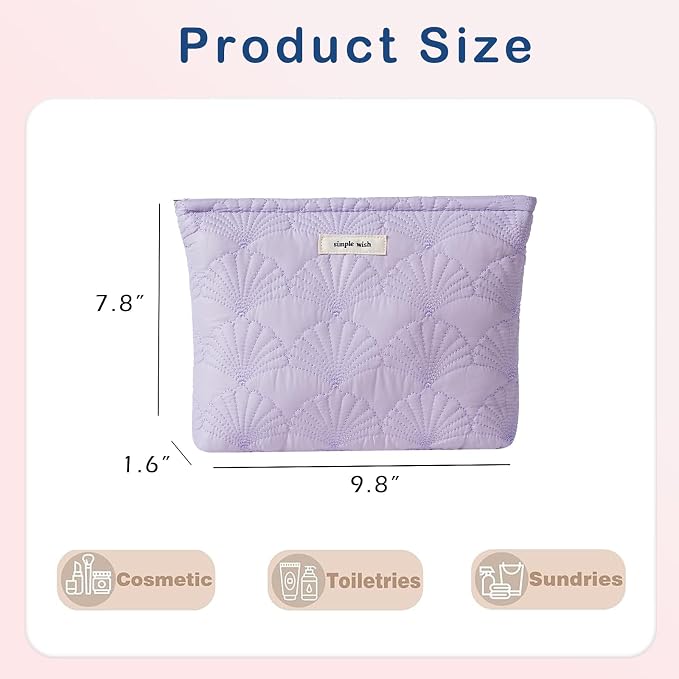 RSRSLEII Quilted Cotton Coquette Makeup bag, Coastal Granddaughter Aesthetic Cosmetic Bag, Cute Seashell Portable Travel Toiletry Pouch (09 Purple) - Image 2