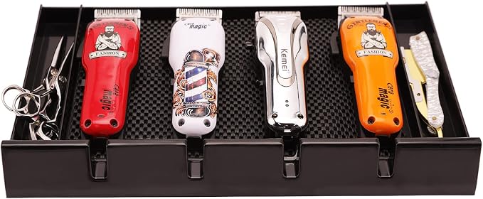 Barber Clipper Tray Organizer, Trimmer, Corded Clippers Holder for Hairdresser, Salon Station Haircut Tools Keeper with Anti-Slip Mat - 15.7" L x 8.9" (Rectangle) - Image 2