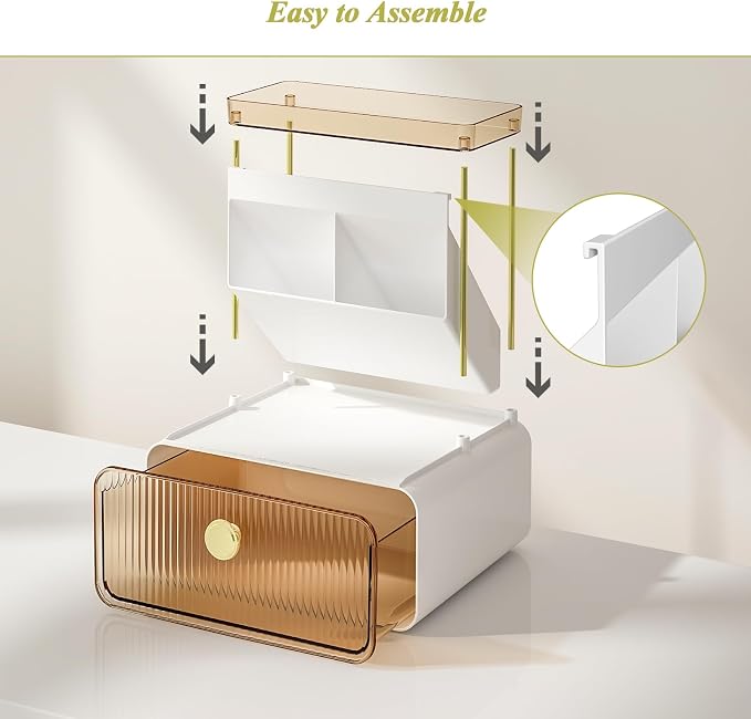 FOLLOWIN 3 Tiers Makeup Organizer with Drawer, Cosmetic Display with Lipsticks Brush Holder, Cosmetics and Beauty Supplies Organizers for Vanity, Dresser, Bathroom Desktop Countertop Organizer, Amber - Image 9