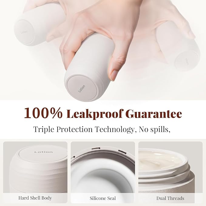 Travel Toiletry Jar Set - 6Pcs Leakproof Travle Containers Includes 4x30ml, 2x60ml & 10xMagnetic Labels, Beige - Image 4
