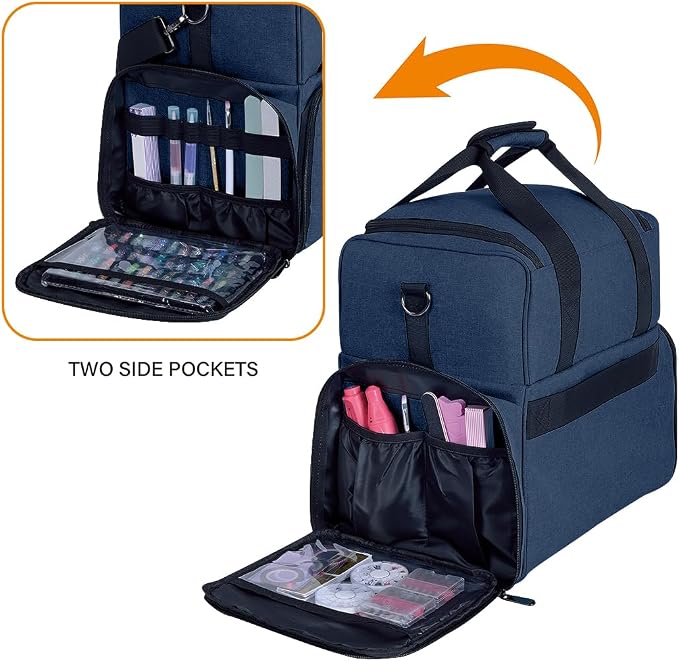 Large Makeup Bag Double Layer with 3 Removable Case,Blue | Large Makeup Bag with 3 Removable Case and 2 Removable Dividers Double Layer Travel Cosmetic Makeup Brushes Storage Section - Image 3