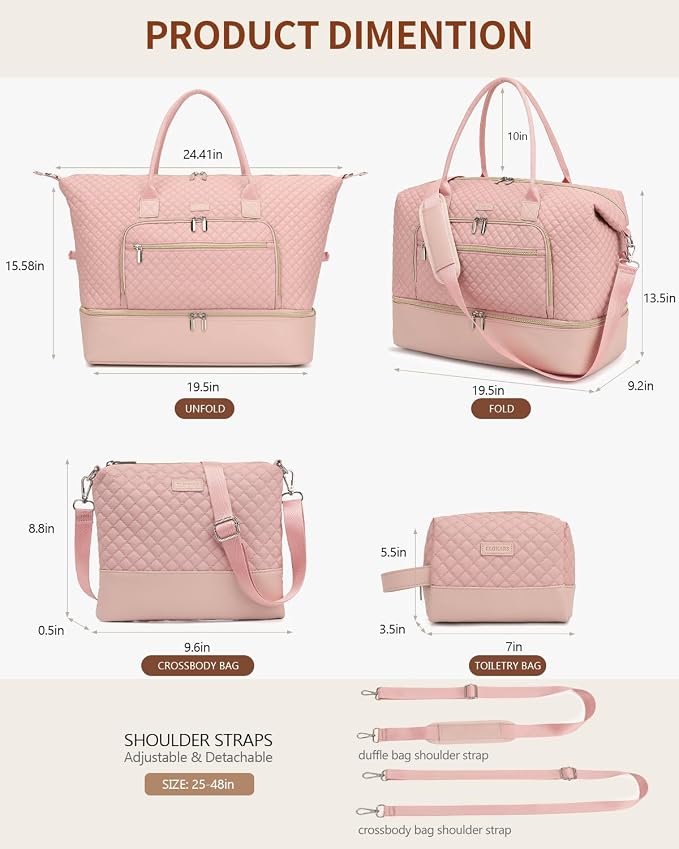 Weekender Bags for Women Travel, Under Seat Carry On Bags for Airplanes Overnight Bag with Shoe Compartment Luggage Sleeve, Foldie Travel Tote Bag Hospital Bag, Travel Gifts, Pink - Image 3