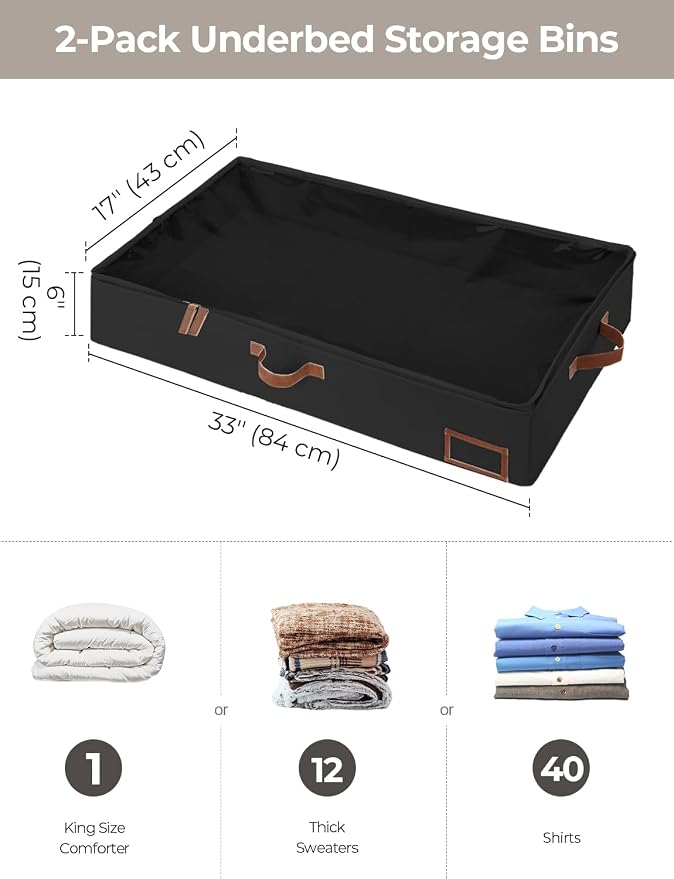 StorageWorks Large Under Bed Storage Containers with Handles and Label Holder, 2 Pack Ultra-thick Fabric Underbed Bins, Closet Organizer for Clothes, Blankets, Sweater - Image 7