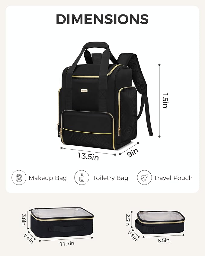 BAFAMYE Large Travel Makeup Bag with 2 Removable Case, Dual-Shoulder Multi-Functional Cosmetic Bag,Double Layer Big Capacity, Portable Toiletry and Skincare Storage Pouch Black - Image 2