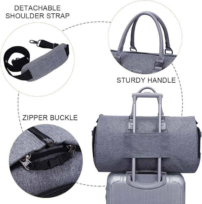 Modoker Convertible Garment Bag with Shoulder Strap, Carry on Garment Duffel Bag for Men Women - 2 in 1 Hanging Suitcase Suit Travel Bags, Grey Heather - Image 5