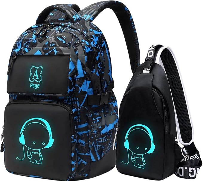 Asge Backpack for School Boys Backpacks for Kids Camo Bookbag for Middle School Bags Waterproof Travel Back Pack (Blue) | Camo Design, Middle School, Waterproof, Travel by AsgeBackpacks