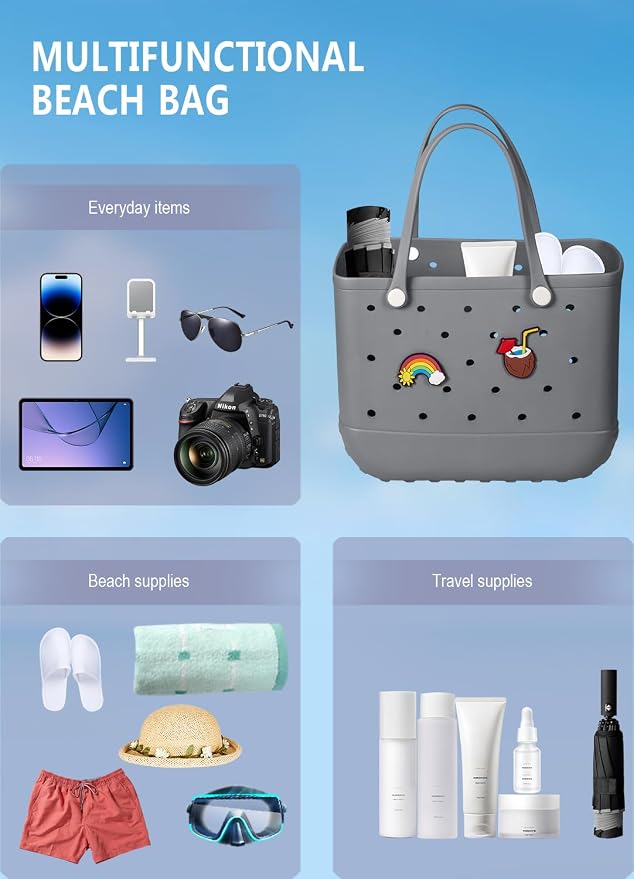 Baonat Beach Bag Rubber Tote Bag - Waterproof Travel Bag for Women Washable Tote Bag Handbag for Sports Beach Market Pool - Image 5