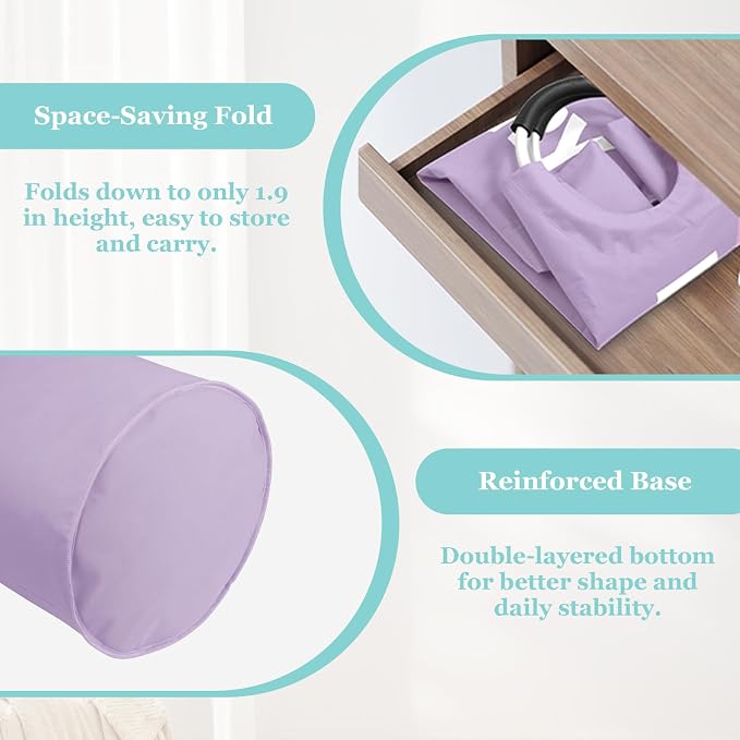 WOOHA 2 Pack 95L Laundry Hamper, Collapsible Laundry Basket with Padded Aluminum Handles, 600D Oxford Fabric Dirty Clothes Hamper, Collapsible Large Storage Bins for Dorm, Bedroom, Purple + Black - Image 6