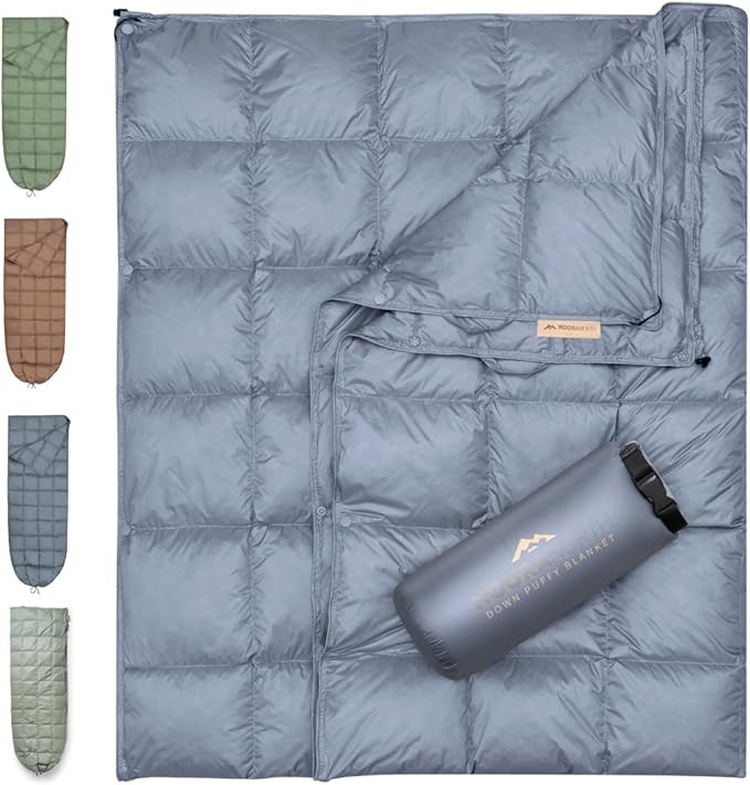 Down Camping Blanket with Footbox – Lightweight, Packable, Water Resistant Backpacking Quilt & Warm Puffy Compact Outdoor Throw – 52x77 with Stuff Sack for Stadium, Hiking & Travel by NooraNorth