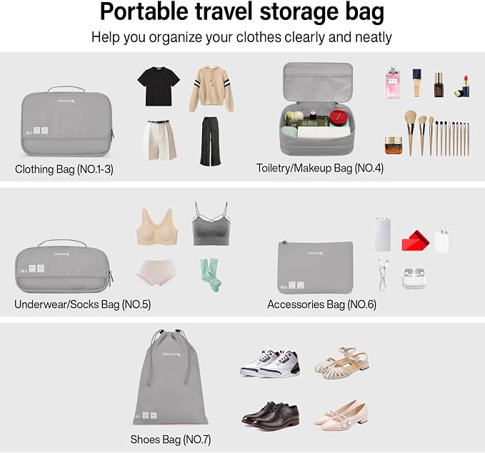 Hanke 7 Piece Expandable Compression Packing Cubes, Premium Travel Packing Organizers for Suitcases/Carry On, Luggage Organizer Bags with Breathable Mesh & Label - Image 6
