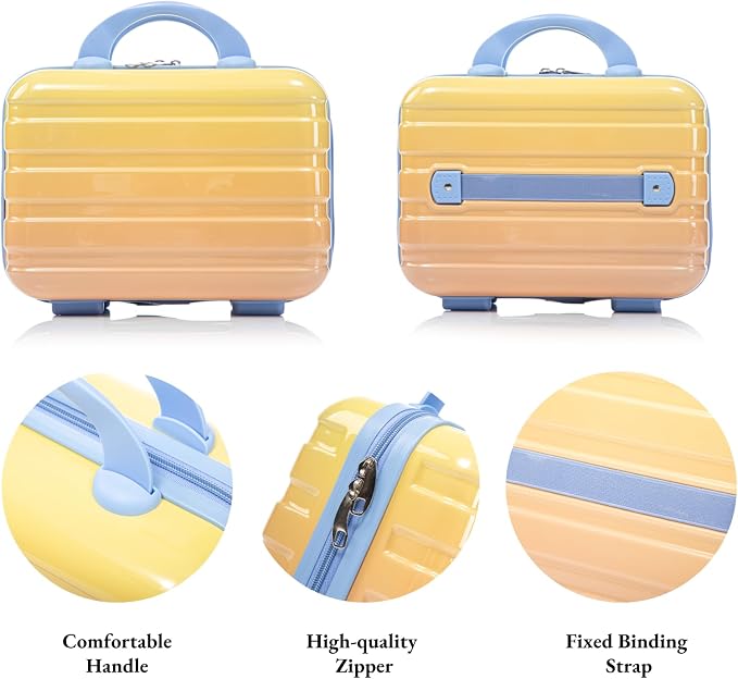 Gradient Yellow-Lake Blue Luggage Set 14" & 20" - 2 Piece PC Spinner Wheel Suitcases with Combination Lock, Lightweight Carry On for Business & Vacation - Image 4