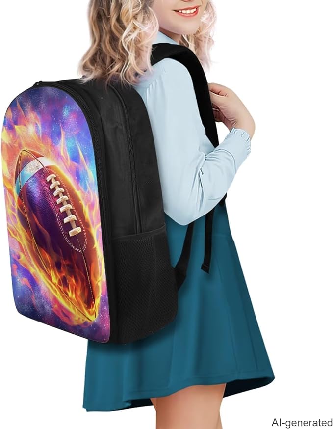 Galaxy Football Backpack for Boys Kids Backpack with Lunch Box Water Bottle Holder with Strap and Soft Pencil Case 4PCS Set Bookbag with Compartments for School 17" Sturdy School Bag for Girls - Image 2