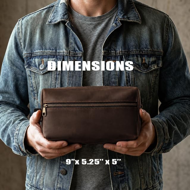 Mens Leather Toiletry Bag – Dopp Kit Handmade in USA – Full Grain Leather Organizer Bag with Waterproof Lining for Travel, Toiletries, Shaving Kit – Gifts for Men, Husband, Dad, Boyfriend - Image 4