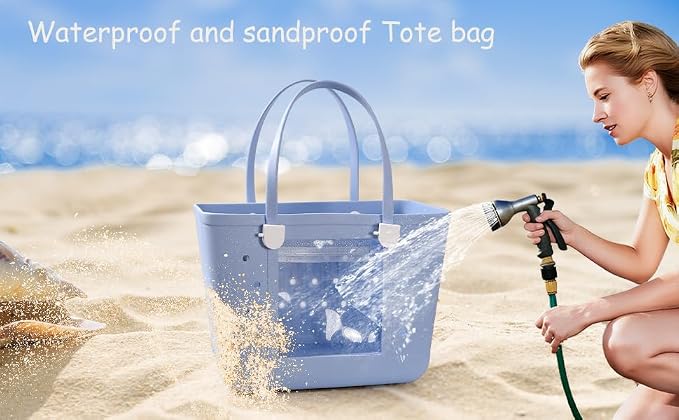 Rubber Beach Bag for Women, Waterproof Travel Tote Bags for Beach | Waterproof Sand-proof Tote Bags with Zipper Pocket, Durable Lightweigh Tote Bag for Outdoor - Image 8