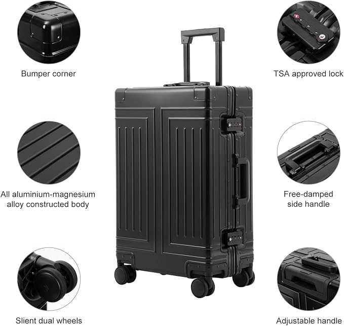 All Aluminum Magnesium Carry On Luggage，Cut from Whole Aluminum Sheet，22x14x9 Airline Approved ，（3rd Generation，Premium Magnesium Metal zipperless suitcase ） (black, 24inch) - Image 5
