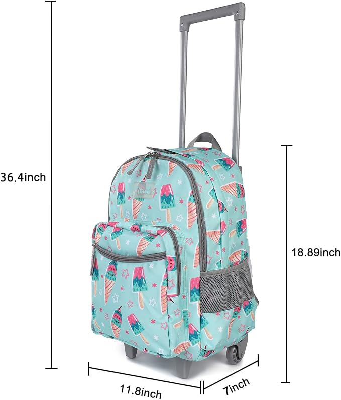 Tilami Rolling Backpack 18 inch Double Handle with Lunch Bag Wheeled Kids Backpack for Girls and Boys, Icecream Green - Image 6