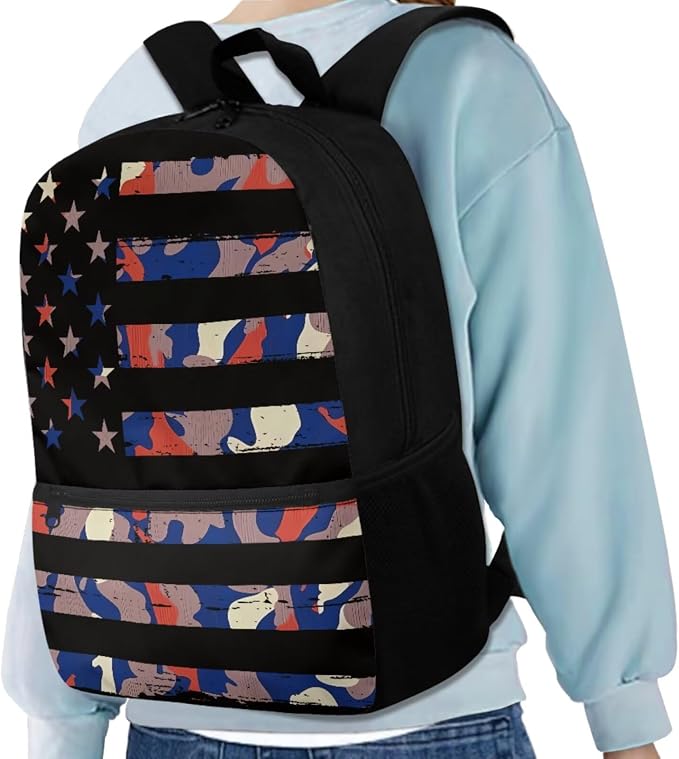 American Flag Camo Backpack for Boys Kids Backpack with Lunch Box Water Bottle Holder with Strap and Big Pencil Case 4PCS Set Bookbag with Front Pocket for School 17" Lightweight School Bag - Image 2