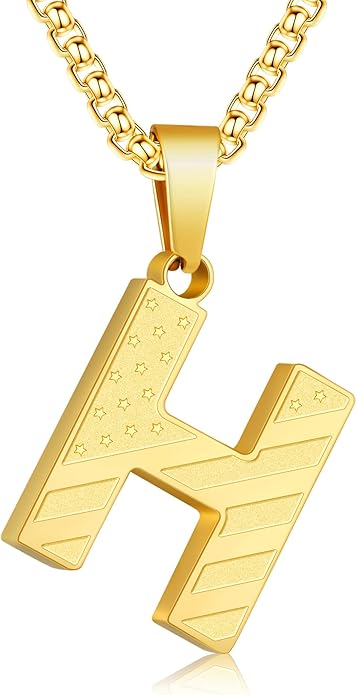 Zocomi Stocking Stuffers Christmas Gift - Initial Necklace Gifts for Men Boys, Stainless Steel American Flag Pendant Jewelry, Christmas Gifts Ideas for Kids Teen Boys