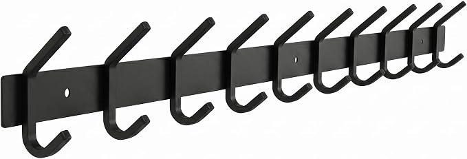 Coat Rack Wall Mount – 30 Inch Stainless Steel Hook Rail with 10 Double Coat Hooks for Hanging – Wall Mounted Entryway Organizer for Coats, Hats, Bags, Towels, Robes, Bedroom or Bathroom - Black by SAYONEYES