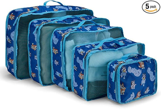 Bluey Packing Cubes for Kids - 5 Piece Luggage Organizer Set - Travel Accessories for Suitcase - Bluey Bingo Bandit Chilli Stripe Trixie - Packing Cube Set for Kids, Teens, Adults by Bluey