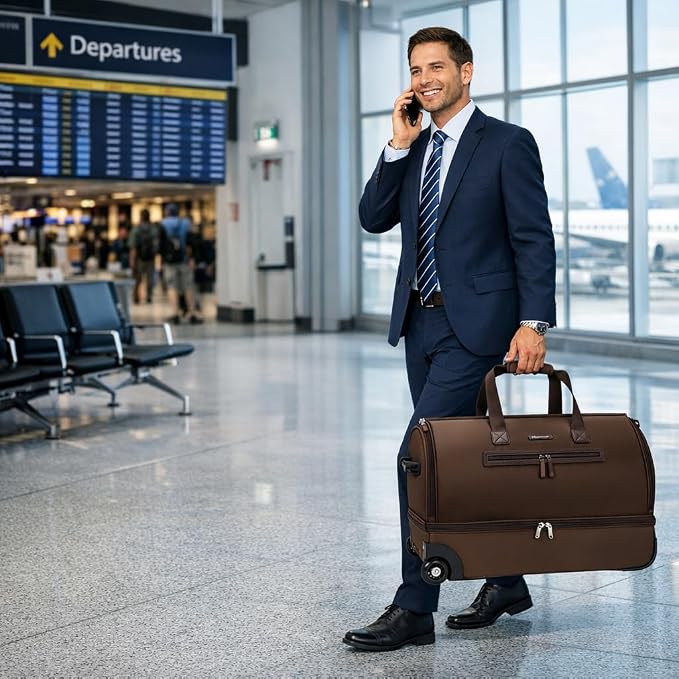 Modoker Convertible Rolling Garment Bag for Travel, Suit Travel Bag with Trolley, Garment Duffel Bag with Wheels & Shoes Compartment for Business Trip, Weekender - Brown - Image 6