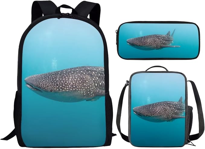 Kids Novelty Animal Backpack and Lunch Box for Boys Girls Student Lightweight 17 Inch School Whale Shark Backpack with Lunch Bag Pencil Case Kids Comfy Padded Black Large Bookbag - Image 2