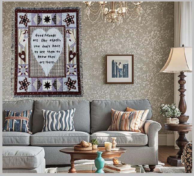 Friends & Family Like Angels Woven Tapestry Throw Blanket Wall Hanging Art Handicrafts Jacquard Multipurpose Soft Travel Mat Outdoor with Fringe Tassels 50 X 60 Inches