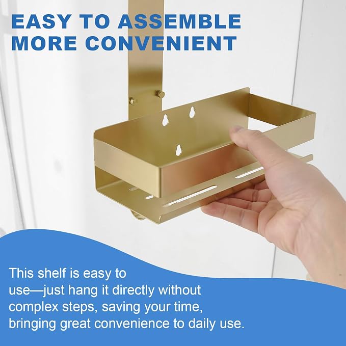 Gold Shower Caddy Over Shower Door - 2 Tier Hanging Shower Caddy Organizer No Drilling, Shower Storage Shelf for Indoor Shower, Bathroom, Bedroom, Kitchen - Image 3