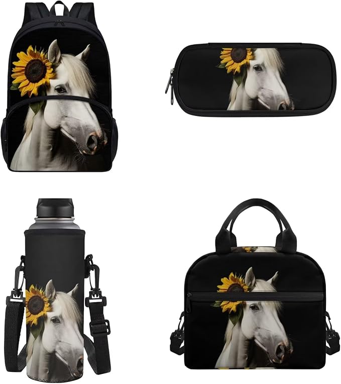 POLERO Sunflower Horse Backpacks for Girls Kids School Backpack with Lunch Bag Lightweight Backpack for Elementary Middle Schools by WelcometoPOLERO