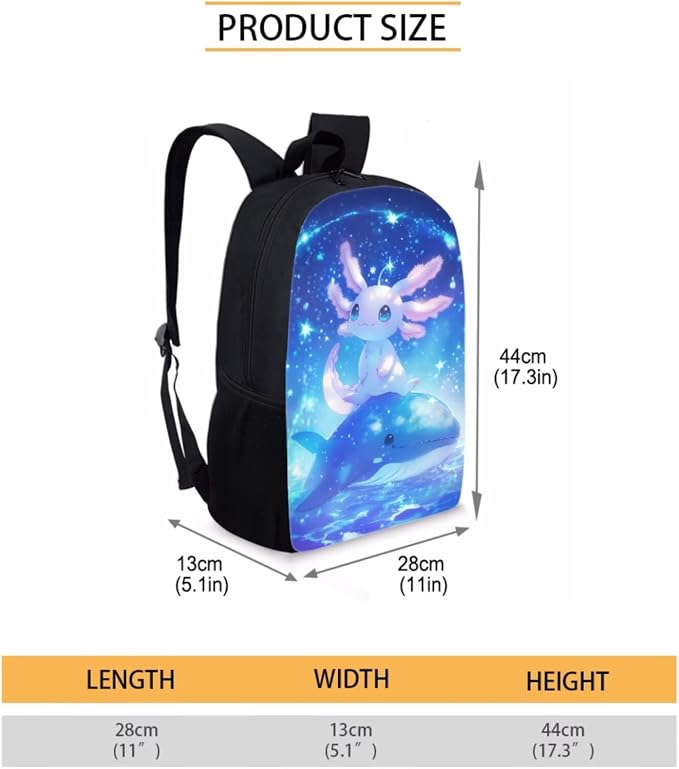 Cute Axolotl Backpack with Lunch Box Kids Girls 6-8/5-7 Killer Whale Elementary School Bookbag and Lunch Bag Pencil Case Water Bottle Holder 4PCS Set Student Book Bags Kindergarten Back Pack - Image 4