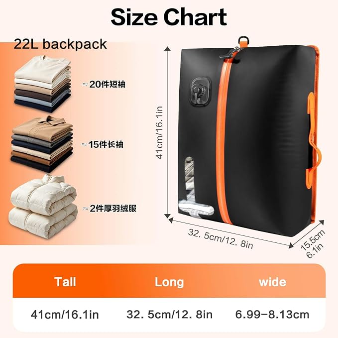 Travel Vacuum Bags with Shoulder Strap & Built-in air pump – IP67 Waterproof Vacuum Seal Reusable 22L Carry-On Compression Bags for Clothes, Suitcase & Luggage(1-Pack,Black) - Image 6