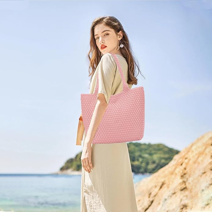 JINMANXUE Fashion Woven Bag Shopper Bag Travel Handbags and Purses Women Tote Bag Large Capacity Shoulder Bags - Image 3