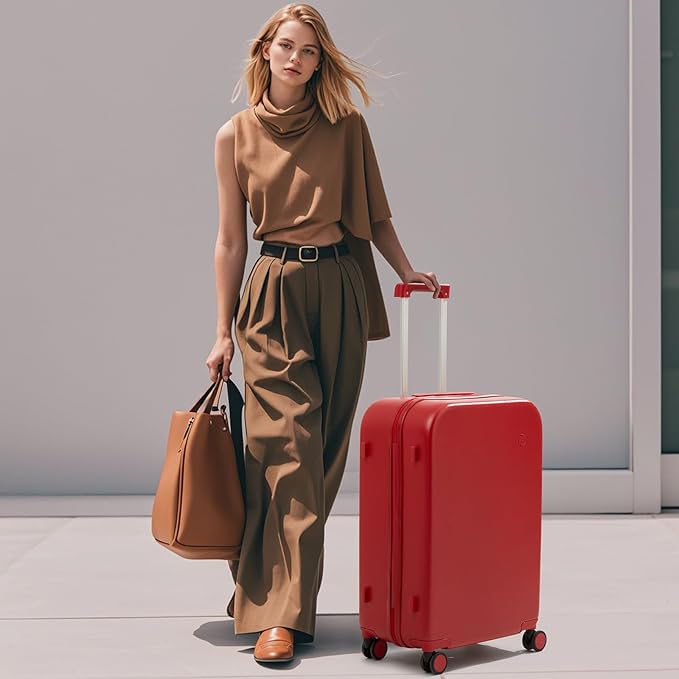 mixi Luggage Suitcase with Spinner Wheels, Hardside Rolling Suitcase PC with Cover & TSA Lock Lightweight Travel Case 24in Checked in, Red - Image 7