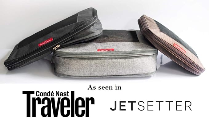 LeanTravel Bundle Compression Packing Cubes Set of 6 Grey-Black-Brown Color + Shoe bags for Travel Set of 6 Grey Color - Image 5
