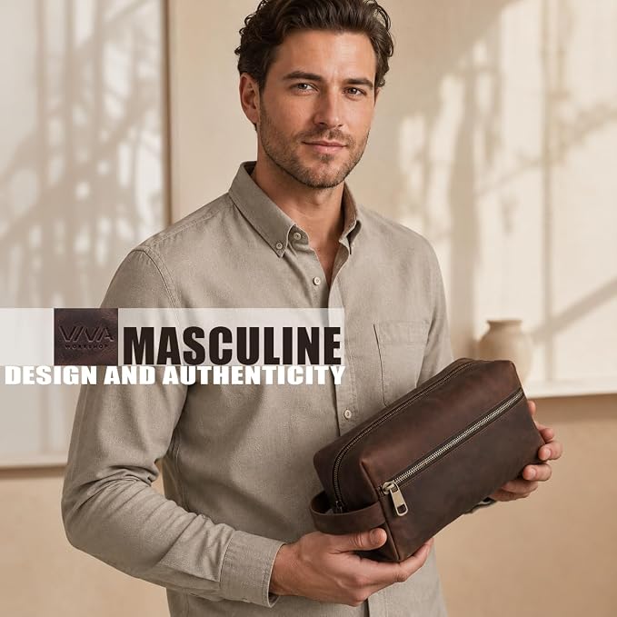 Mens Leather Toiletry Bag – Dopp Kit Handmade in USA – Full Grain Leather Organizer Bag with Waterproof Lining for Travel, Toiletries, Shaving Kit – Gifts for Men, Husband, Dad, Boyfriend - Image 6