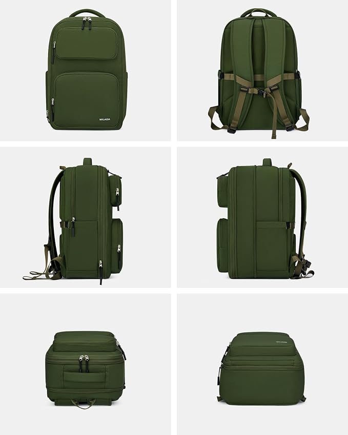 MILADA Travel Backpack for Women&Men,Expandable 28L to 39L,Fits 17" Laptop | Airline Approved Carry-On, Personal Item Backpack, Lightweight Business Rucksack Weekender Bag, Green - Image 8