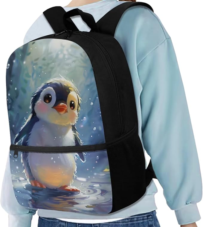 Penguin Backpack for Girls Kids Backpack with Lunch Box Water Bottle Holder with Strap and Kawaii Pencil Case 4PCS Set Cute Bookbag with Front Pocket 17 inch Large Capacity School Bag for Boys - Image 2