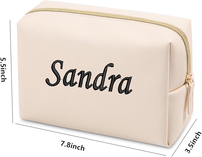 GOPHIE Embroidered Large Make up Bag,Personalized Skincare Bag,Cosmetic Travel Bags for Women Gift For Wedding,Set of 6, Beige - Image 2