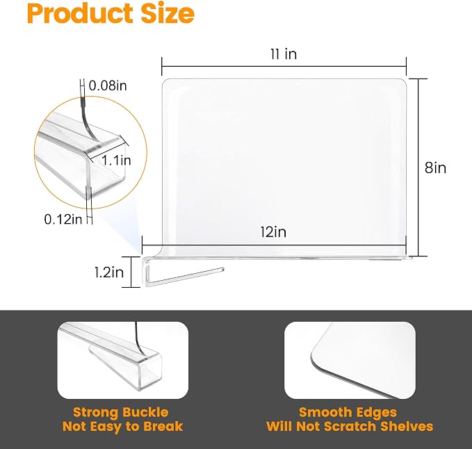 OKPOW Shelf Dividers for Closet Organization: 6 Pack 8" Tall X 12" Deep Acrylic Clear Sturdy Separators for Clothes Purse - Adjustable Easy Install Storage for Wood Cabinet Home Organizer Housewife - Image 7