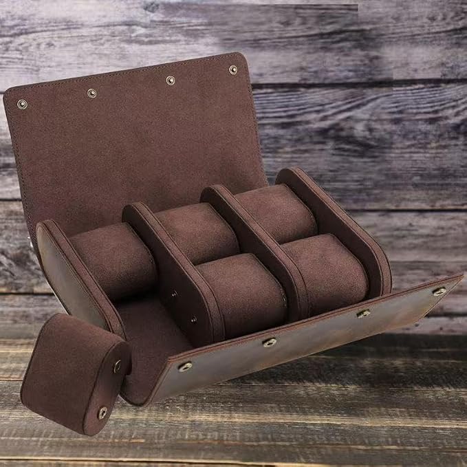 Genuine Leather Watch Roll Travel Case,Vintage Full Grain Leather Watch Box with Pillow for Men,Watch Storage Organizer for Home Storage,Travel Watch Organizer Box (6 Slots) - Image 5