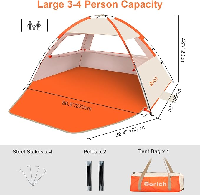 Gorich Beach Tent Sun Shelter for 3/4/6/8/10 Person with UPF 50＋ UV Protection, Lightweight & Easy Setup Beach Shade Canopy, Portable Beach Shade Tent Beach Cabana - Image 2