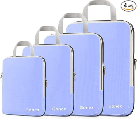 Gonex Compression Packing Cubes, 4pcs Expandable Storage Travel Luggage Bags Organizers (Periwinkle) by Gonex