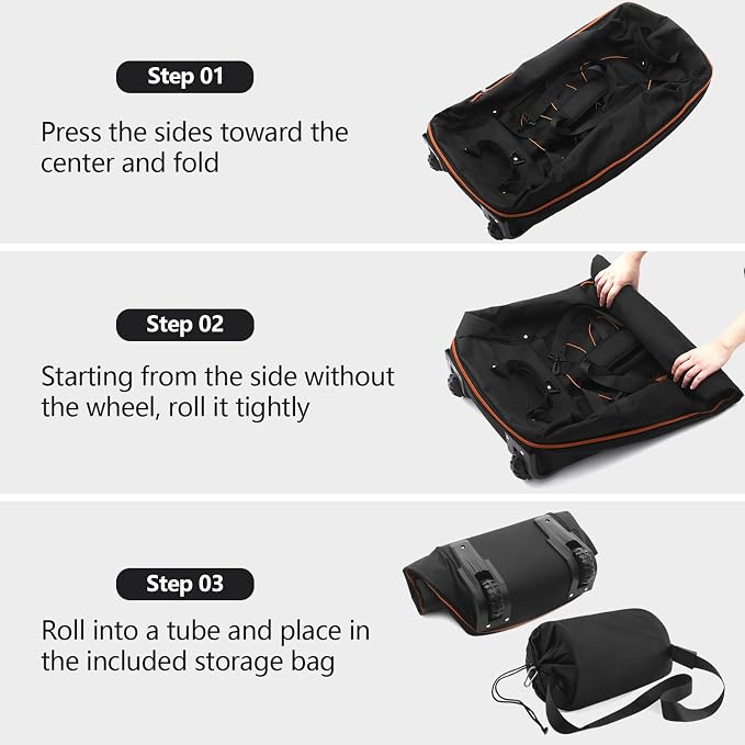 Bagenerous 110L/140L Expandable Soft-Sided Foldable Duffle Bag with 2 Rubber Wheels,Packable 32” Rolling Carry-On with Multi-Pockets & Compartments,Black Orange - Image 4