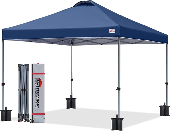 MASTERCANOPY 10x10 Pop Up Canopy Tent, 1 Person Setup Instant Shelter,Outdoor Portable Beach Canopy with Roller Bag, 4 Sandbags, 4 Ropes, 8 Stakes (10x10, Navy Blue) by MASTERCANOPY