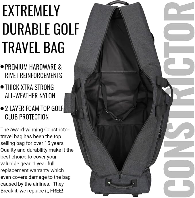 CaddyDaddy Constrictor Soft-Sided Golf Travel Bag Cover with Thick Dense Foam Padded Top 1 Year Full Travel Bag Replacement Coverage | Wheels & Lockable Zippers Case for Transporting Clubs on Airlines - Image 5
