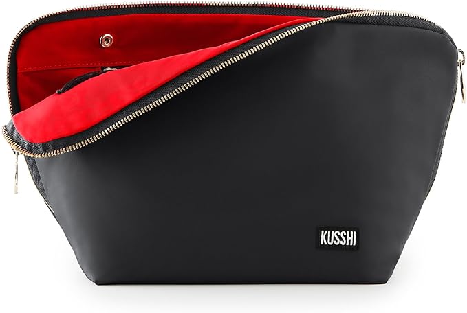 KUSSHI Washable Travel Makeup & Cosmetic Bag - Brush Organizer Sold Separately (Vacationer, Satin Black/Red) by Unknown